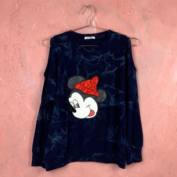 Mickey Mouse Sweatshirt/Tie Dye MIckey Mouse Top/Cold Shoulder Sweatshirt/Mickey - Picture 2 of 4